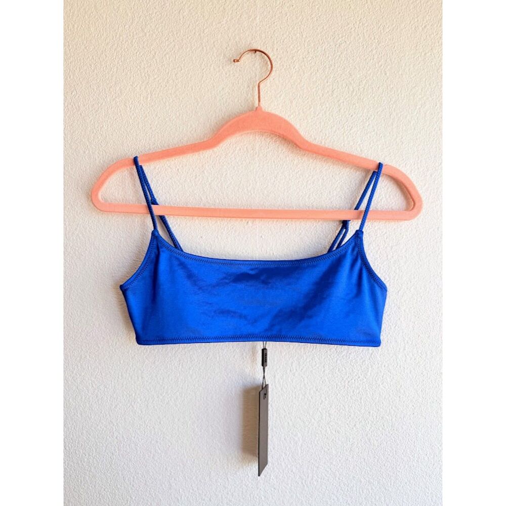 TRIANGL MICA Crop Bikini Top in Shiny Cobalt Blue Stretch Satin size M NWT